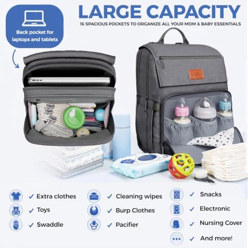 PILLANI Baby Diaper Bag Backpack - Large Bag for Boys & Girls, Waterproof Diaper Backpack - Travel Diaper Bags w/Changing Pad, Baby Registry Search & Shower Gifts - Essentials Must Haves Newborn Stuff - Image 2