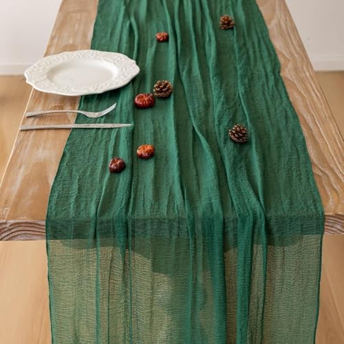 10Pcs Emerald Green Cheesecloth Table Runner 120 Inches for Boho Home Decor - Image 3