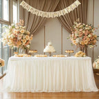 Wish Care 4 Pack Light Champagne Tulle Tablecloth for 6 Foot Rectangle Tables Ruffle Stretch Fitted Table Cloth Tutu Skirt Wrinkle Free Table Cover for Party Wedding Birthday Banquet Cake Tables Decor - Image 4