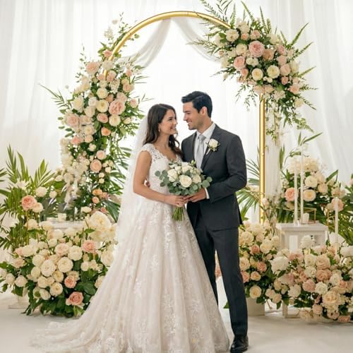 7.2FT Metal Wedding Arch Backdrop Stand,Stable Balloon Arch Frame,Gold - Image 2