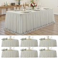 Ivory Tulle Tablecloth for 8 FT Rectangle Tables 6-Pack, Ideal for Weddings by PartyVillage