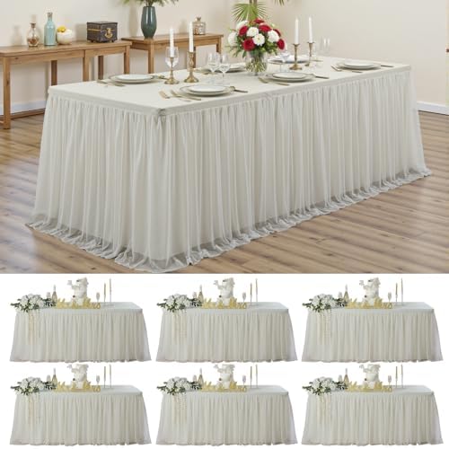 Ivory Tulle Tablecloth for 8 FT Rectangle Tables 6-Pack, Ideal for Weddings by PartyVillage