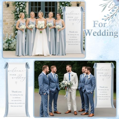 Wedding Welcome Linen Sign Stand with Satin Ribbon(Blue) - Image 5