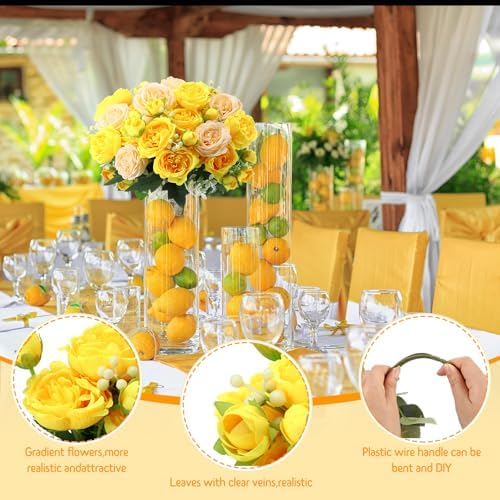 Geosar 8 Bundles Artificial Peonies Flowers,Yellow, Champagne - Image 3
