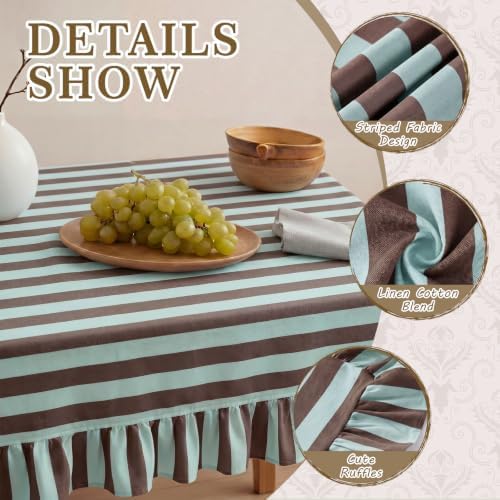 Tudomro Striped Tablecloth, Rectangle, Dark Brown, Blue, 84'' X 60'' - Image 3