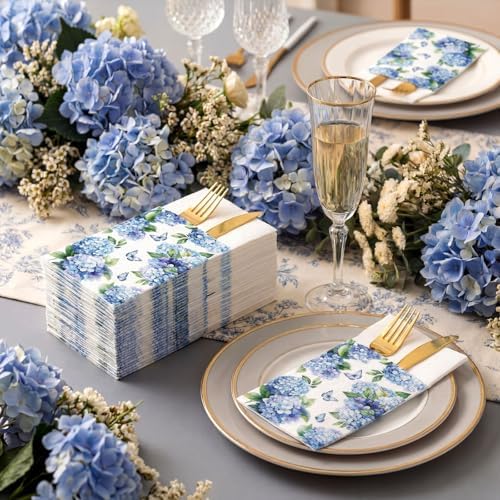 Potchen 100 Pcs Linen Feel Napkins Disposable, Hydrangea - Image 2