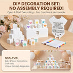 62 Pcs Baby Shower Blocks to Decorate Game Kit, 48 Blank White Wooden Blocks, 12 Markers, 1 Bodysuit-shaped Instruction Sign, 1 Box, Baby Shower Gender Reveal Activities for Guests - Image 3