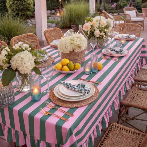 Tudomro Striped Tablecloth, Rectangle, Pink, Grass Green, 52'' X 70'' - Image 7