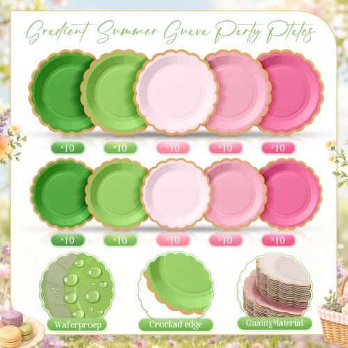Zhehao 150 Pcs Pink Green Paper Plates Napkins Serves 50 - Image 3