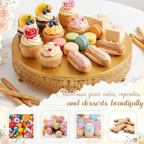 Wenqik 20 Inch Gold Cake Stand Set Metal Round Cupcake Dessert Stand with Cake Cutting, Flower Spatula Wedding Cupcake Pastry Display Candy Holder Display for Wedding Party Birthday Baby Shower - Image 5