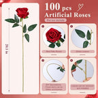 100 PCS Red Roses Artificial Flowers, Fake Roses with Stems Realistic Silk Roses for DIY Wedding Bouquets Tables Centerpieces Arrangements Baby Shower Birthday Home Decor Valentine's Day Gift for Her - Image 5