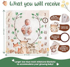 KooKooBaby Baby Monthly Milestone Blanket - 47x47 Premium Fleece Milestone Blanket for Baby Girl and Boy - Woodland Animals Monthly Baby Milestone Photo Background with Felt Circle Marker - Image 2