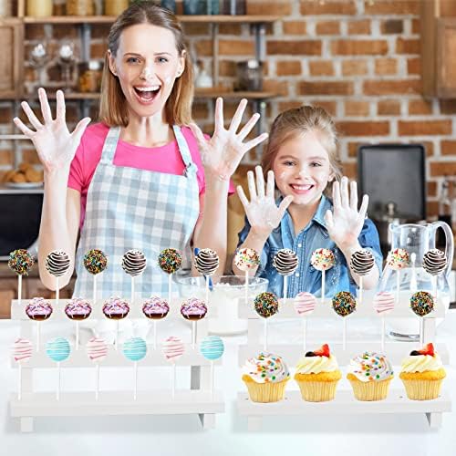 2Pcs Wood Cake Pop Stand, White Lollipop Holder 3 Tier with Twist Ties Lollipop Sticks, 17 Holes Sucker Display Riser for Dessert Table of Wedding Birthday Party - Image 7
