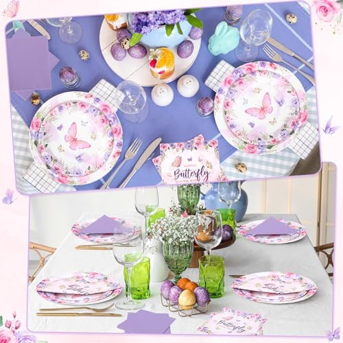 Funnymoom 200 Pcs Butterfly Baby Shower Decorations Paper Plates Serve 50 - Image 5