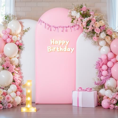 White and Pink Arch Cover 3 Set-6FT, 5FT, 4FT Arch Backdrop Cover Spandex Fitted 2-Color Fabric Stand Covers for Baby Shower Gilrs Birthday Party Ceremony Banquet Photo Background Decorations - Image 2