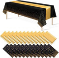 24Pack Disposable Plastic Tablecloths and Satin Table Runner Set Black Gold Dot Table Cloth Gold Satin Table Runner for Graduation Wedding Birthday Baby Shower Anniversary Holiday Party Decorations by MASHAN
