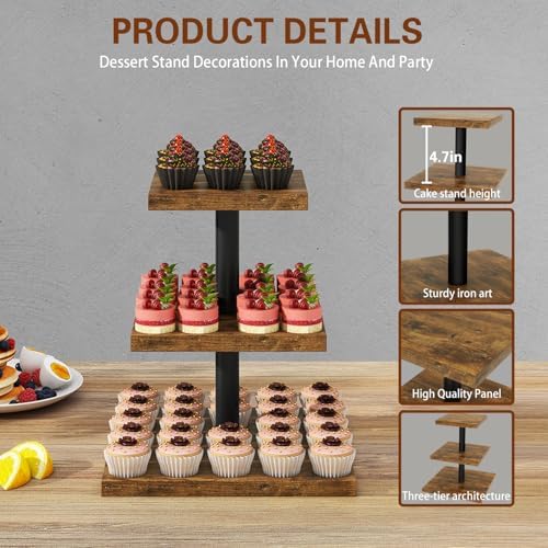 IBUYKE Cupcake Stand,Set of 2,Square Dessert Display Stand,Brown TLJ014H-2 - Image 3