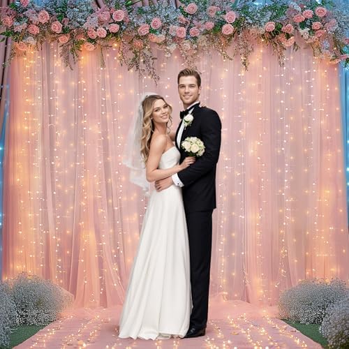 30x10ft Peach Tulle Backdrop Curtain with Lights String for Parites, Sheer Backdrop Curtains for Wedding Baby Shower Birthday Party Photo Shoot Decorations - Image 5