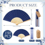 Roowest 50 Pack Paper Folding Fans Bamboo Wedding Favors, Navy Blue - Image 2
