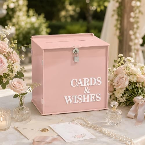 OurWarm Pink Wedding Card Box with Lock, Acrylic Gift Card Box for Party - Image 6