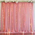 10ft x 10ft Dusty Rose Chiffon Backdrop Curtain with Lights String for Parties,2 Panels Sheer Tulle Curtain Wedding Photo Backdrop with Lights for Baby Shower Birthday Party Ceremony Home Decorations by Partisky
