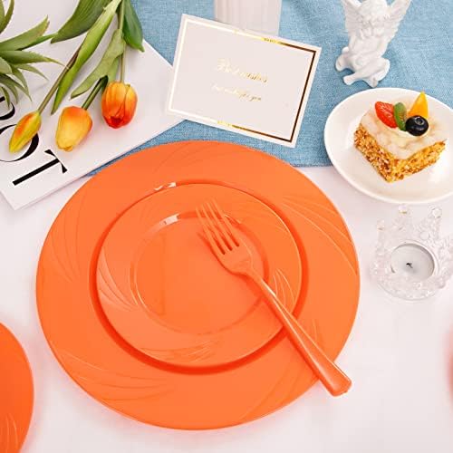 YOUBET 125PCS Orange Plastic Plates for Parties - Image 6