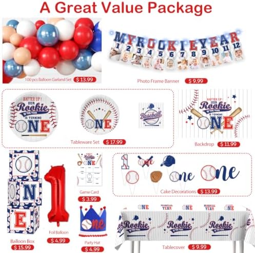 cocomigo Rookie Year 1st Birthday Decorations, All-in-One Set for 24 Guests - Image 3