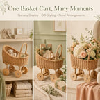 15 Inch Wicker Baby Carriage Basket, Vintage Rattan Stroller Flower Basket for Baby Shower Centerpiece, Woven Carriage Decor for Wedding, Nursery Display and Photography Prop (Large) - Image 5