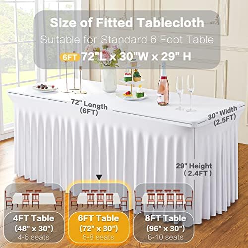 2 Pack White Spandex Table Clothes for 6 Foot Rectangle Tables, Wrinkle Free Fitted Table Cover 6ft Stretch Tablecloths Desk Skirt for Parties Weddings Birthday Banquet Baby Shower - Image 5