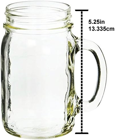Sunshine Mason Co. Glass Mason Jar Drinking Mug set with handle, Yellow Gingham lids and Clear Straws, Set of 6 - Image 3