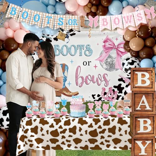 Boots or Bows Gender Reveal Decorations - 235 Pcs Boy or Girl What Will Baby Be Gender Reveal Party Supplies Include Backdrop Balloon Garland Banner Cake Topper Cupcake Toppers Balloon Tools - Image 5