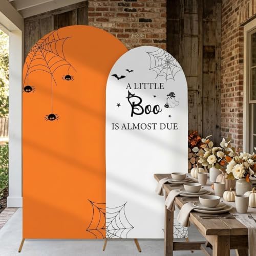 Serencatcher Halloween Baby Shower Arch Backdrop Covers 7.2FT 6FT Orange - Image 5