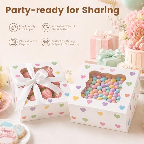 OAMCEG 50 Pack Cookie Boxes with Window, 6x6x3 Inch White Bakery Boxes for Desserts, Donuts,Cookies, Heart-shape Take-out Treat Boxes for Party & Wedding, Gifts - Image 3