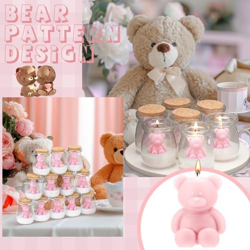 MTLEE 20 Sets Bear Baby Shower Favors Party Candle Pink - Image 4