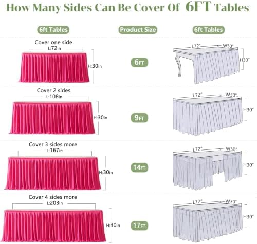 Partisky Hot Pink Polyester Table Skirt for Rectangle Tables 14ft, Wrinkle Resistant Pleated Ruffle Table Cloth for Wedding Baby Shower - Image 7