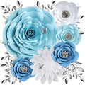 3D Blue Roses Artificial Flowers, Large Paper Flowers Decorations for Wall with Butterfly Stickers, Fake Flower Wall Decor for Baby Boy Nursery Room, Wedding Centerpiece, Party Backdrop by PullPopPureFun
