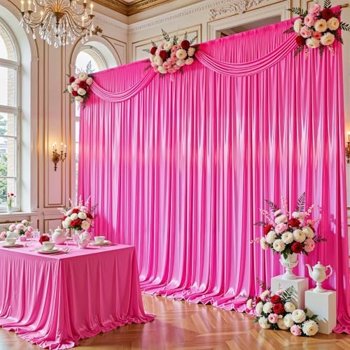 Hot Pink Satin Backdrop Curtains 8 Panels - Glitter Photo Drapes for Baby Shower, 40x10FT Shimmer Back Drop Cloth, Wrinkle Free for Birthday Wedding Holiday Celebration Bachelorette Party Decorations - Image 3