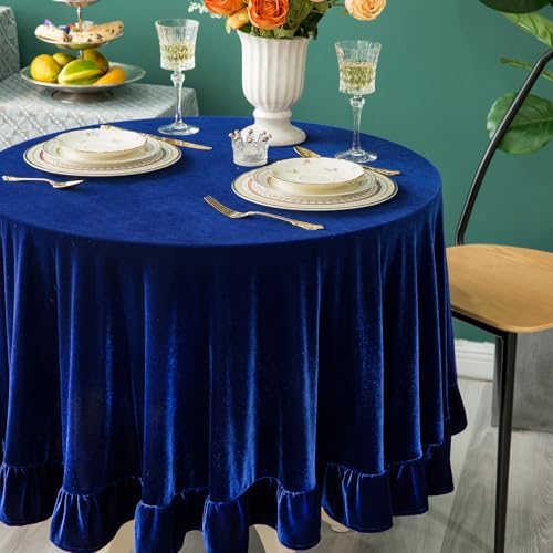 GLORY SEASON Velvet Tablecloth Luxurious Solid Round Table Cloth,Oblong Retro Farmhouse Ruffle Tablecloths Washable Table Cover for Party Wedding Baby Shower Kitchen Dinning Tabletop Decoration - Image 2