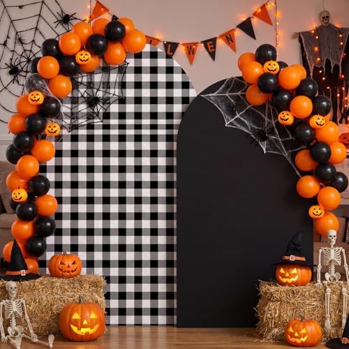 Tegeme 2 Set Gingham Arch Backdrop Cover 7.2ft 6.6ft Arch Cover, Black - Image 4