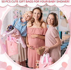 PerKoop 50 Pack Baby Shower Bags with Handle, Tissue Paper, Pink - Image 6