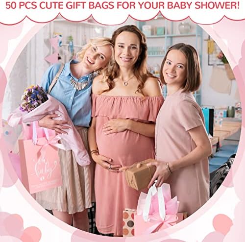 PerKoop 50 Pack Baby Shower Bags with Handle, Tissue Paper, Pink - Image 6