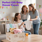 Baby Shower Gifts Baskets, Wooden Baby Closet Gifting for Newborn Boys and Girls, Wood Crate Box with Handle and Wheels, Personalized Cute Babyshower Decorations Basket for New Born - Image 2
