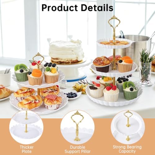 Garvee 14 Pcs Dessert Table Display Set, Thick Plastic Cupcake Stands, 4 x Three-Tier and 4 x Two-Tier Cupcake Stands, 6 x Appetizer Trays, Ideal for Tea Party, Wedding, Birthday, Baby Shower - Image 4