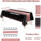 24Pack Disposable Plastic Tablecloth and Satin Table Runner Black and Rose Gold Dot Tablecloth Rose Gold Satin Table Runner for Wedding Birthday Baby Shower Anniversary Christmas New Year Party Supply - Image 2