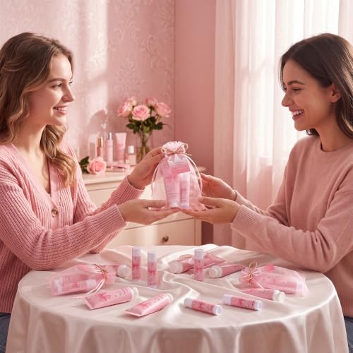 Loopeer 24 Set Pink Bow Party Favors Coquette Party Gifts Favors with Lip Balm Hand Cream Card Bags for Bridal Shower Baby Shower Birthday Stuffers - Image 5