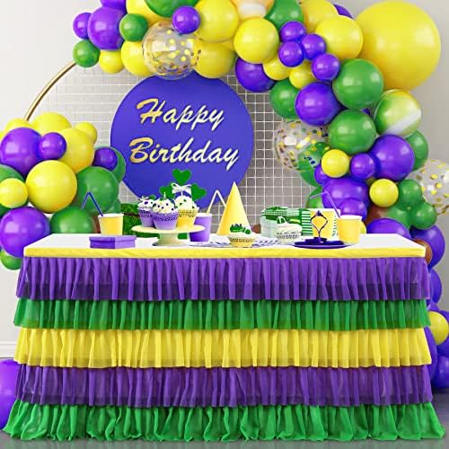 Mardi Gras Party Table Skirt Yellow Green Purple Table Skirts Mardi Gras Decorations for Carnival Masquerade Parade Party 9ft - Image 5