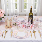 WDF 100PCS Pink Plastic Plates - Heavy Duty Pink and Gold Disposable Plates - Include 50 Dinner Plate and 50 Cake Plastic Plate for Valentine's Day, Wedding, Bridal Shower, Tea Party (Pack of 2) - Image 6