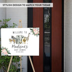 Andaz Press Custom Large Baby Shower Canvas Welcome Sign, 16 x 20 Inches, Pink Hibiscus Tropical Jungle, Guestbook Alternative, Personalized Sign Our Canvas, For Jungle Safari Baby Shower Theme - Image 3