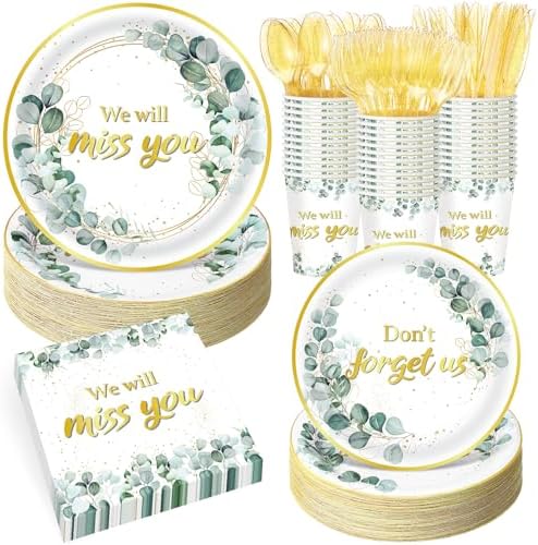 Pickmesh 400 Pcs Sage Green Farewell Party Supplies Paper Plates Serve 50 by Pickmesh