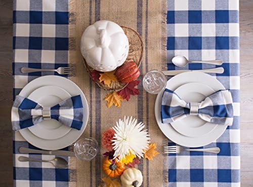 DII Buffalo Check Collection, Classic Farmhouse Tablecloth, 70" Round, Navy & Cream - Image 4